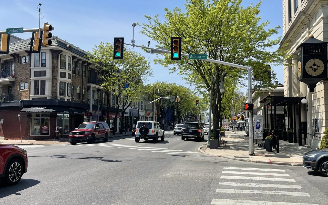 Lancaster Avenue in Ardmore in spring